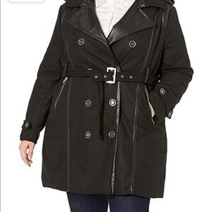 Excelled Collection Women’s Black and Silver Hardware Peacoat with Belt- Small